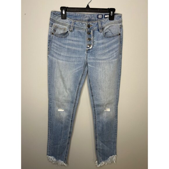 Miss Me Denim - Miss me skinny Jeans raw hem light wash button fly Women's size 28 distressed